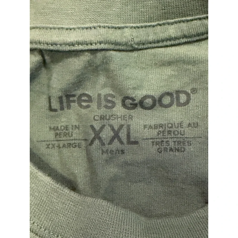Life is Good T-Shirt Mens XXL Green Crusher Retro Stripe Mountain Graphic Tee